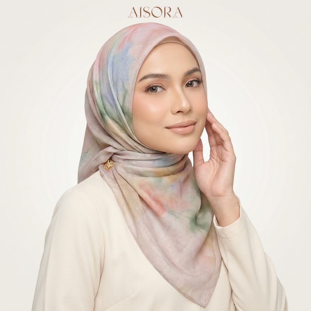 Hijab motif airbrush Aquarelle Series Mauve Reverie pastel