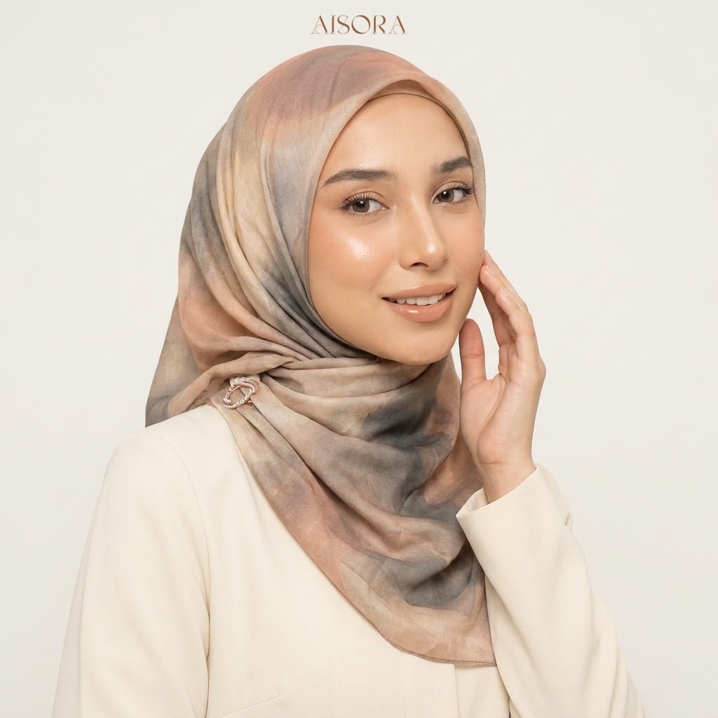 Hijab segi empat voal watercolour Nimbus Series warna hangat