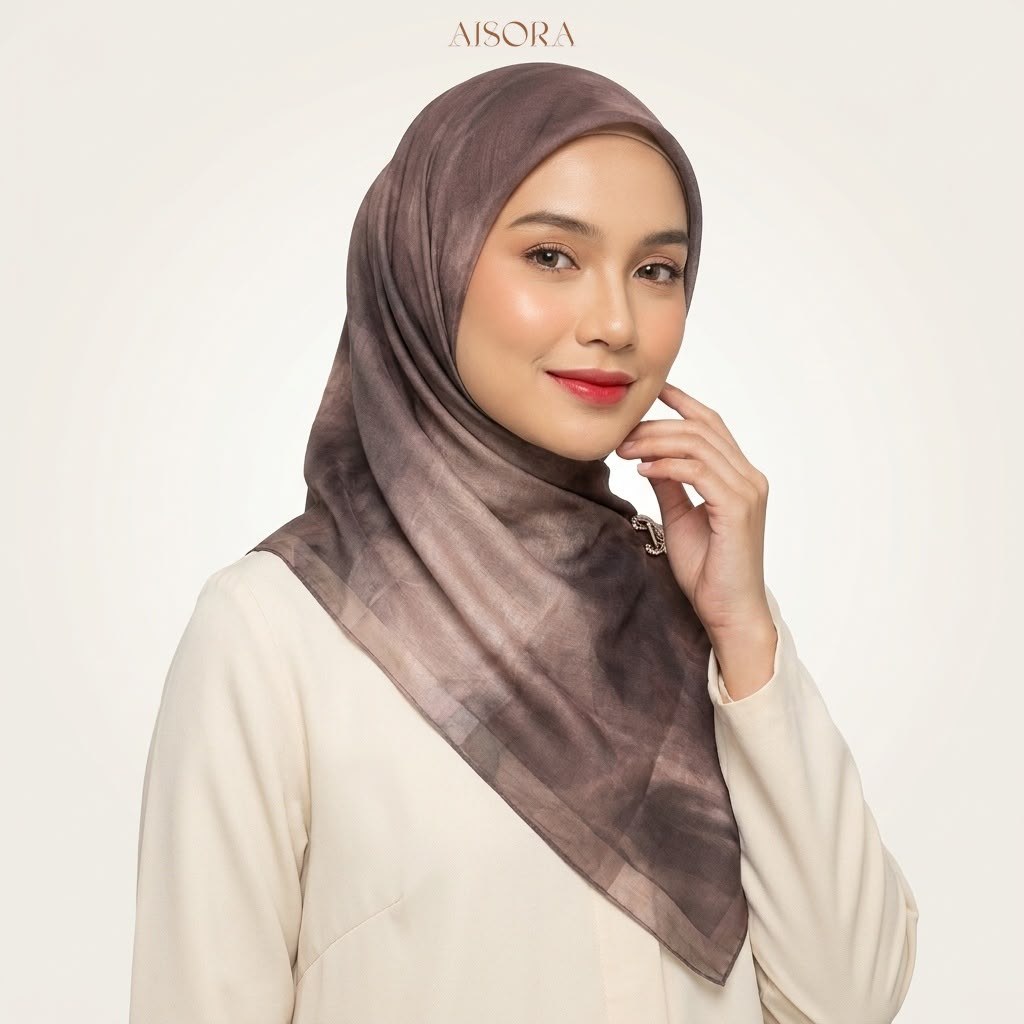 Hijab motif airbrush Aquarelle Series ungu mauve